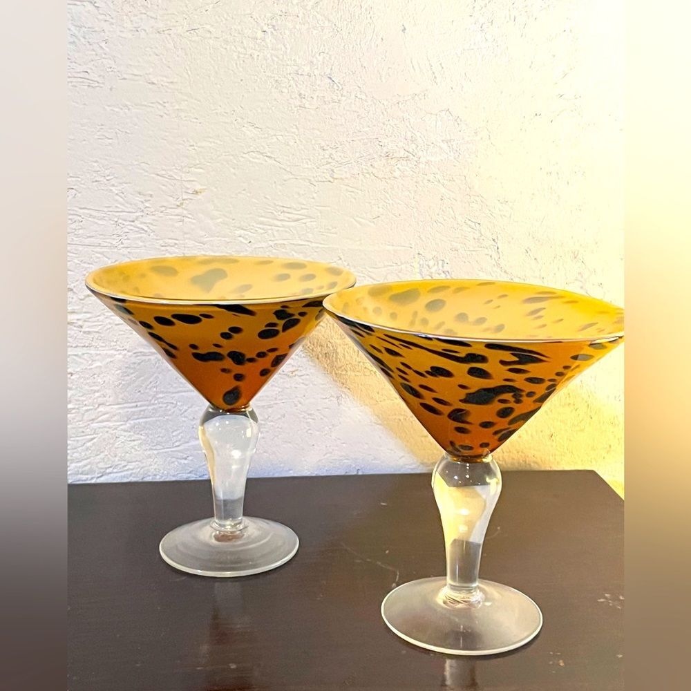 Martini glasses hand blown set of two glasses, amber color-gorgeous for gifts